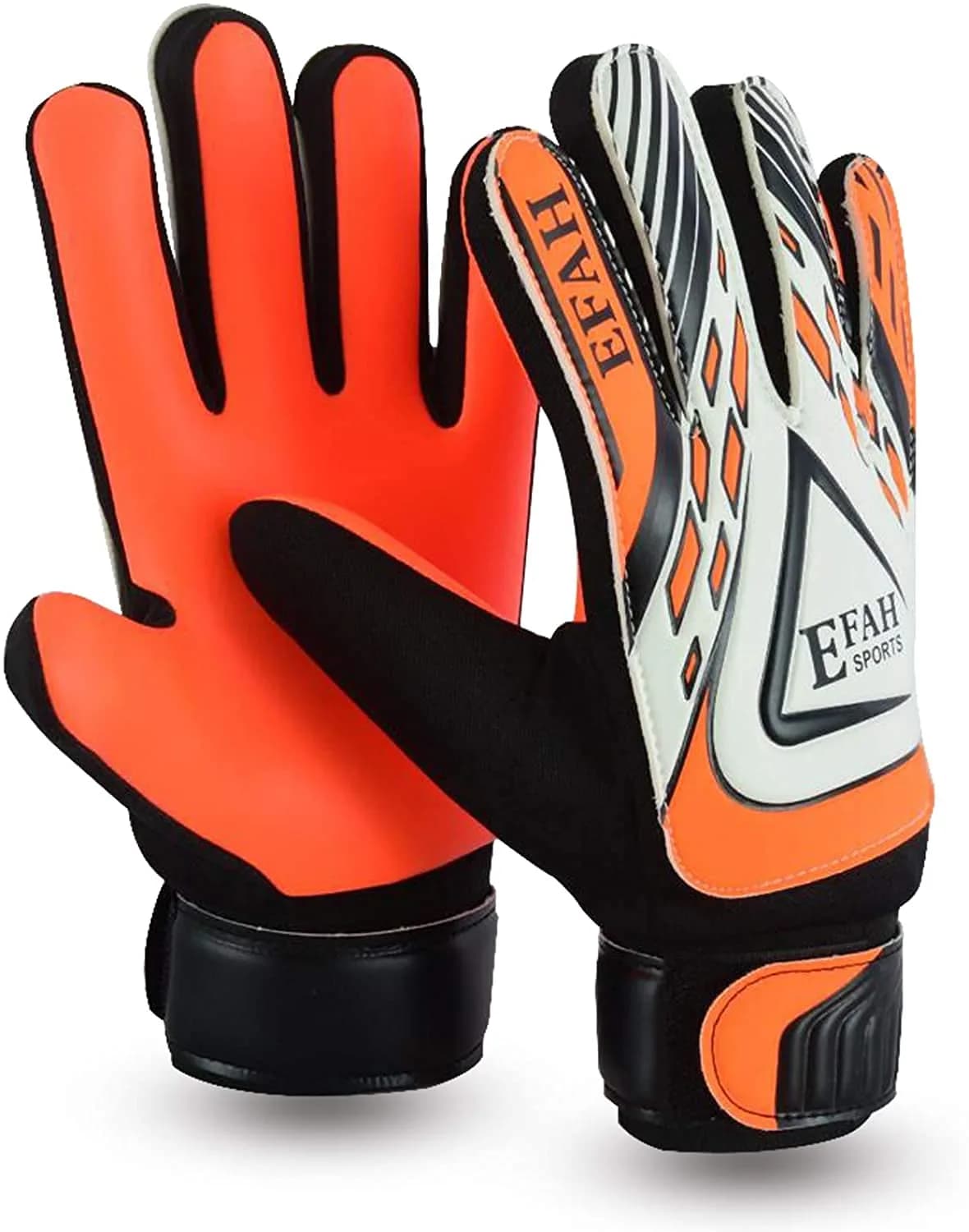 EFAH SPORTS Goalkeeper Gloves for Kids Youth Size 5 Black/Orange | Breathable & Grippy