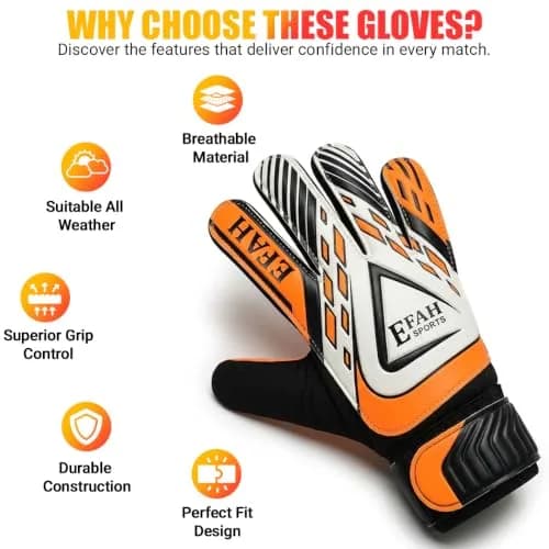 EFAH SPORTS Goalkeeper Gloves for Kids Youth Size 5 Black/Orange | Breathable & Grippy thumbnail 6