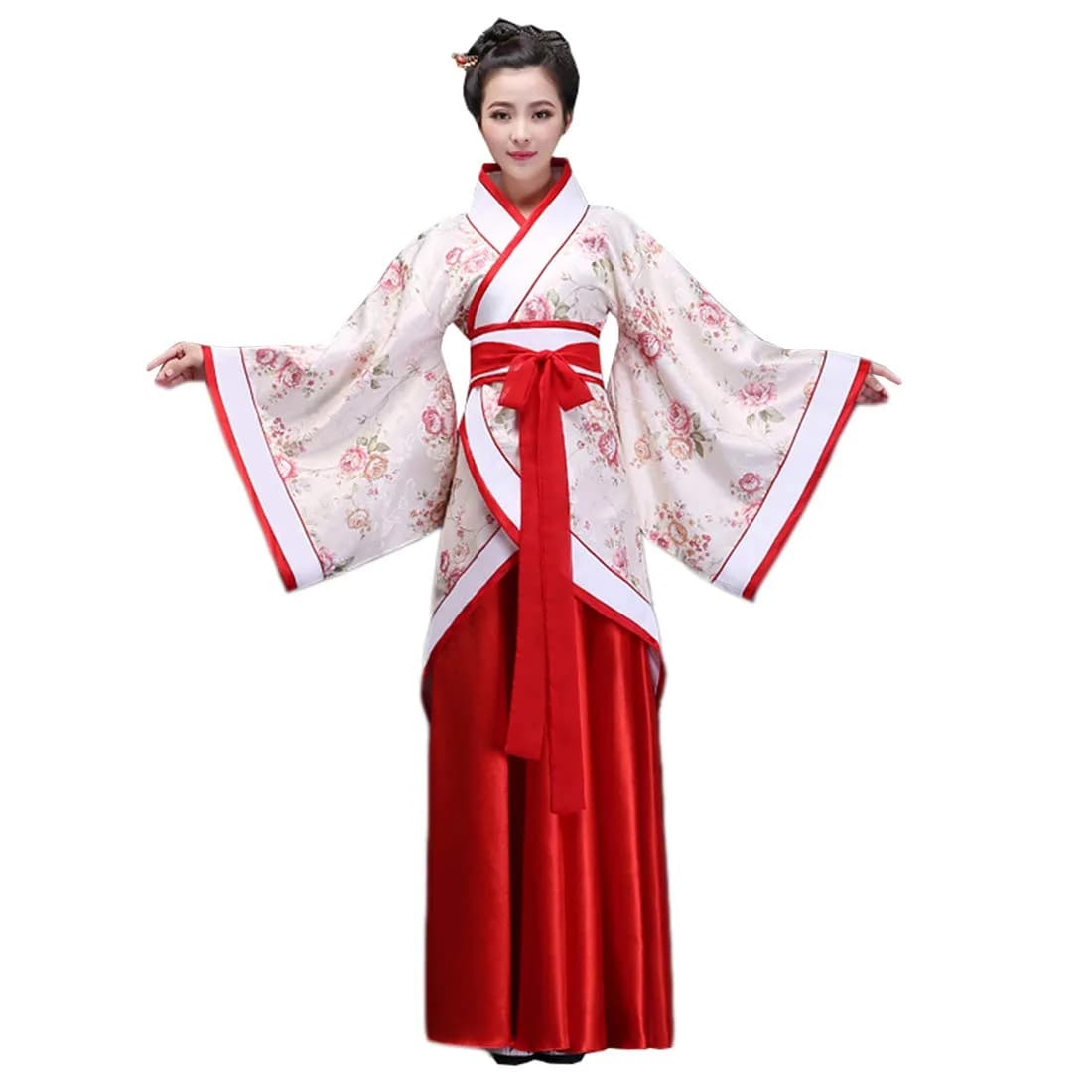 Ez-sofei Women Chinese Traditional Hanfu Costume for Stage Performance (S, Flower+Red) | Elegant Ancient Dress - main product image