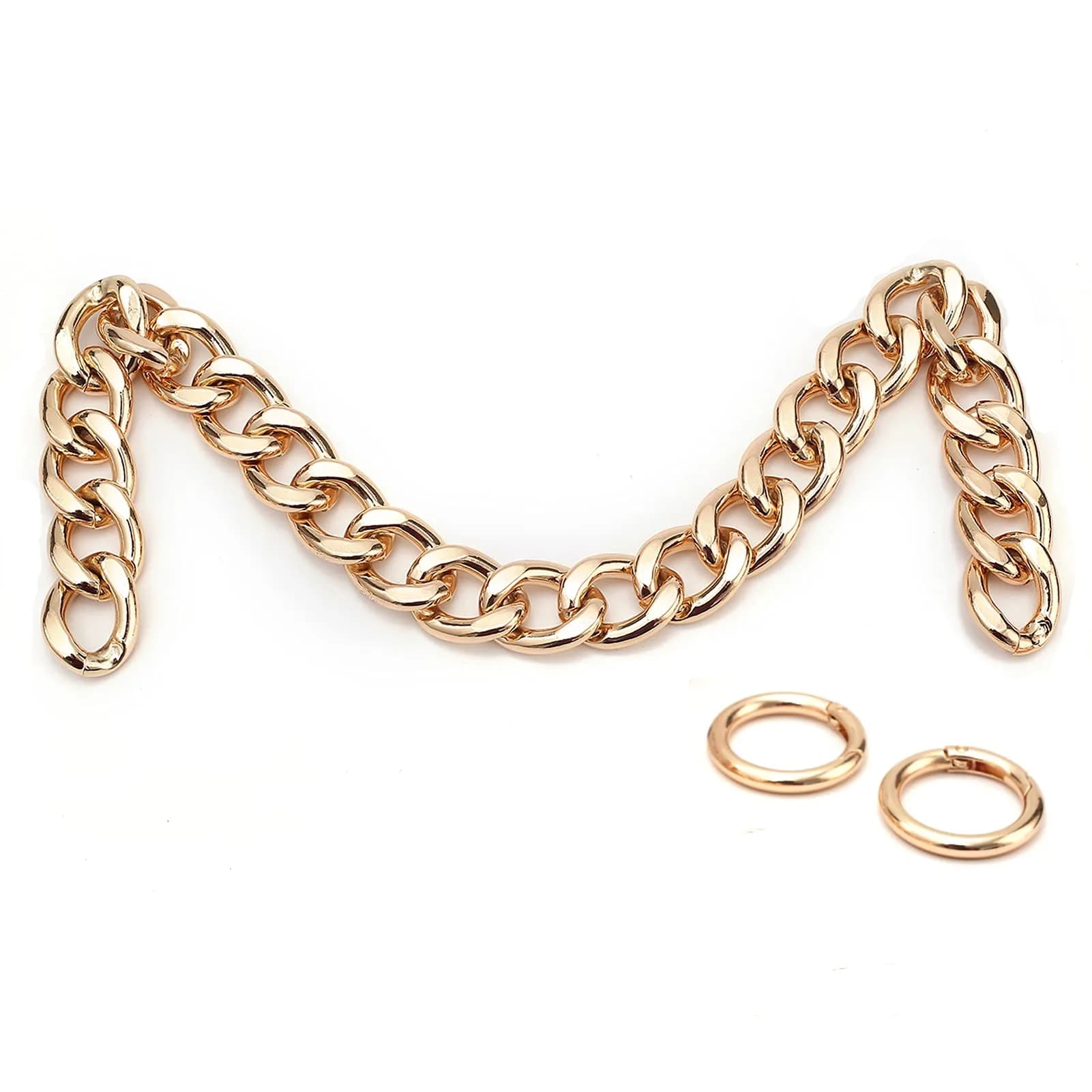 Xiazw Heavy Chunky Aluminum Metal Purse Handle Bag Chain Strap 23 Inches (Gold) | Punk Design with Snap Hooks — Shiny Gold