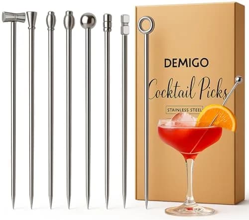 Demigo Cocktail Picks Set of 8 | Stainless Steel Reusable Martini Picks for Elegant Drinks thumbnail 1