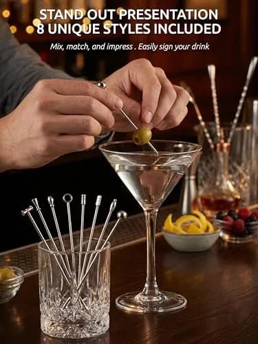 Demigo Cocktail Picks Set of 8 | Stainless Steel Reusable Martini Picks for Elegant Drinks thumbnail 2