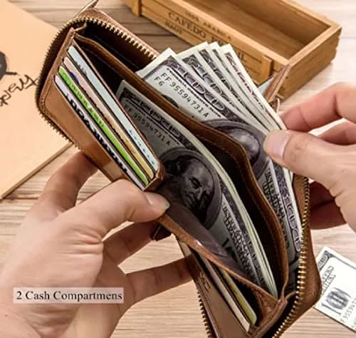 Contacts Men's Genuine Leather Wallet | RFID Blocking Slim Bifold | 8 Card Slots, Beige thumbnail 4