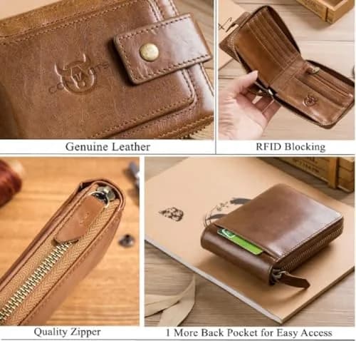 Contacts Men's Genuine Leather Wallet | RFID Blocking Slim Bifold | 8 Card Slots, Beige thumbnail 7