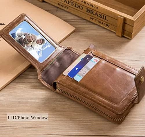 Contacts Men's Genuine Leather Wallet | RFID Blocking Slim Bifold | 8 Card Slots, Beige thumbnail 2