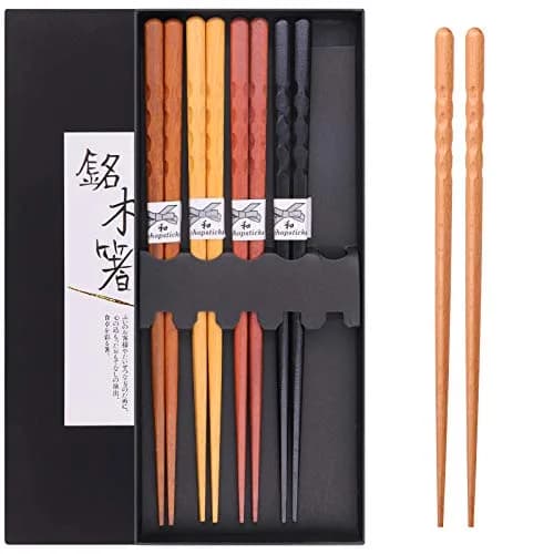 GLAMFIELDS Natural Wooden Japanese Chopsticks 22.5cm (8.8 Inch) 5-Pair Gift Set | Hand-Carved for Easy Grip thumbnail 7