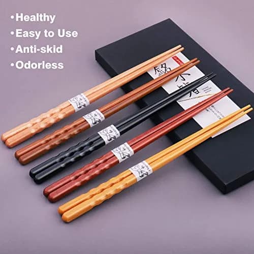 GLAMFIELDS Natural Wooden Japanese Chopsticks 22.5cm (8.8 Inch) 5-Pair Gift Set | Hand-Carved for Easy Grip thumbnail 2