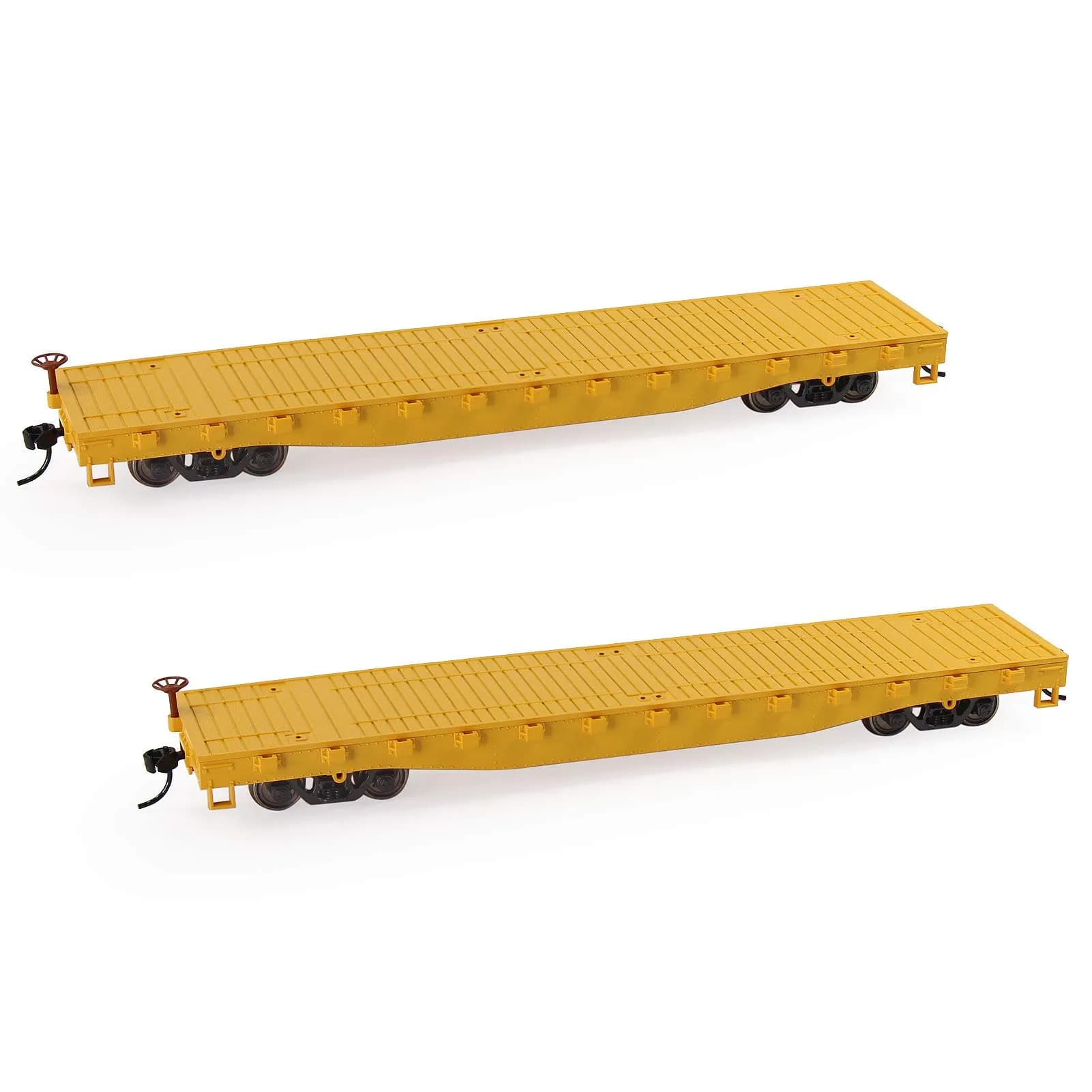 Evemodel 2pcs HO Scale 52' Flat Car Flatbed Transporter Model Train Container Carriage (Yellow) | 87 Scale Freight Car — Yellow