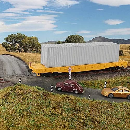 Evemodel 2pcs HO Scale 52' Flat Car Flatbed Transporter Model Train Container Carriage (Yellow) | 87 Scale Freight Car thumbnail 2
