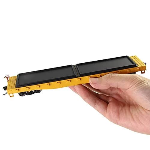 Evemodel 2pcs HO Scale 52' Flat Car Flatbed Transporter Model Train Container Carriage (Yellow) | 87 Scale Freight Car thumbnail 3