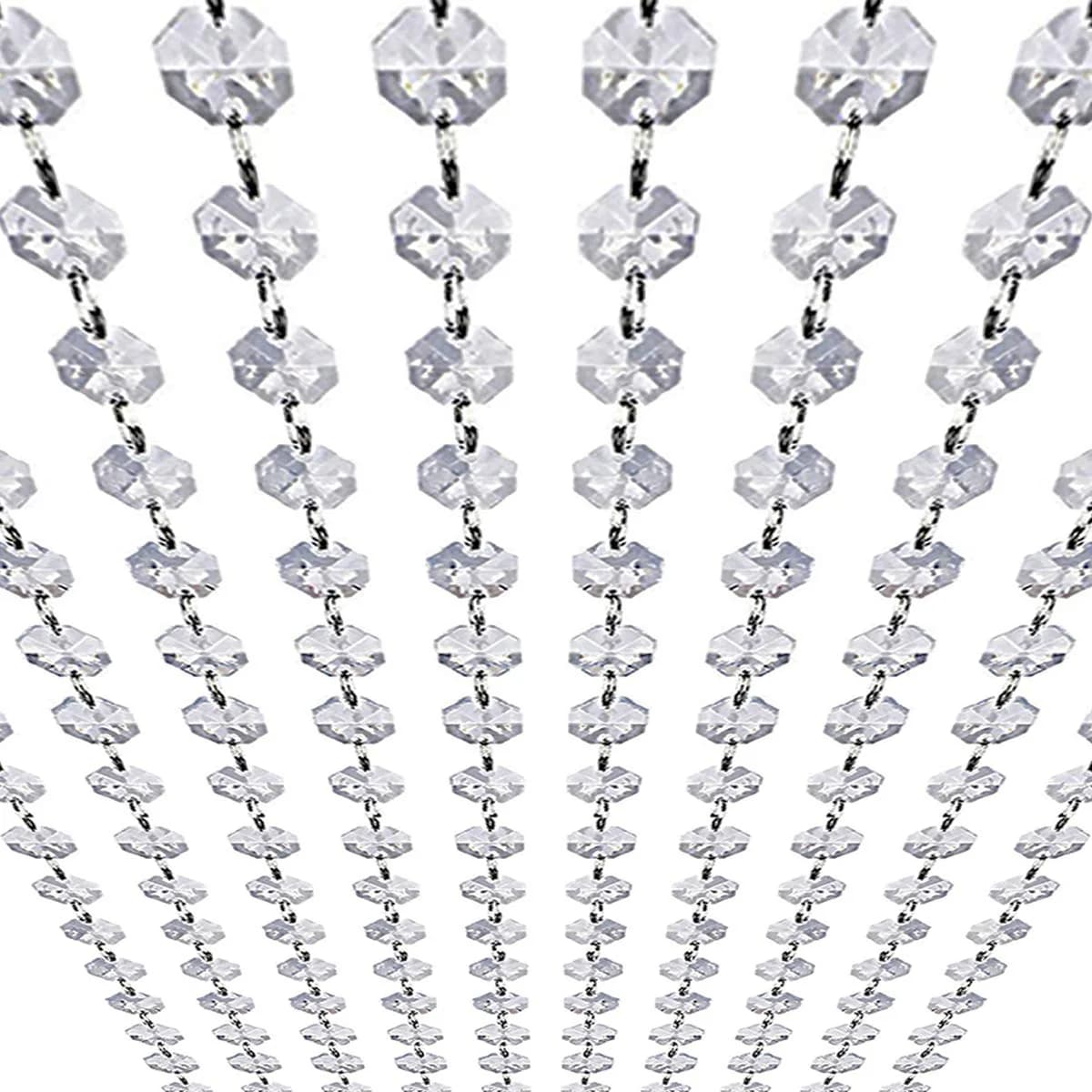 KinHom 33ft K9 Glass Crystal Garland Strands - Hanging Bead Chain for Wedding & Christmas Decor — Clear