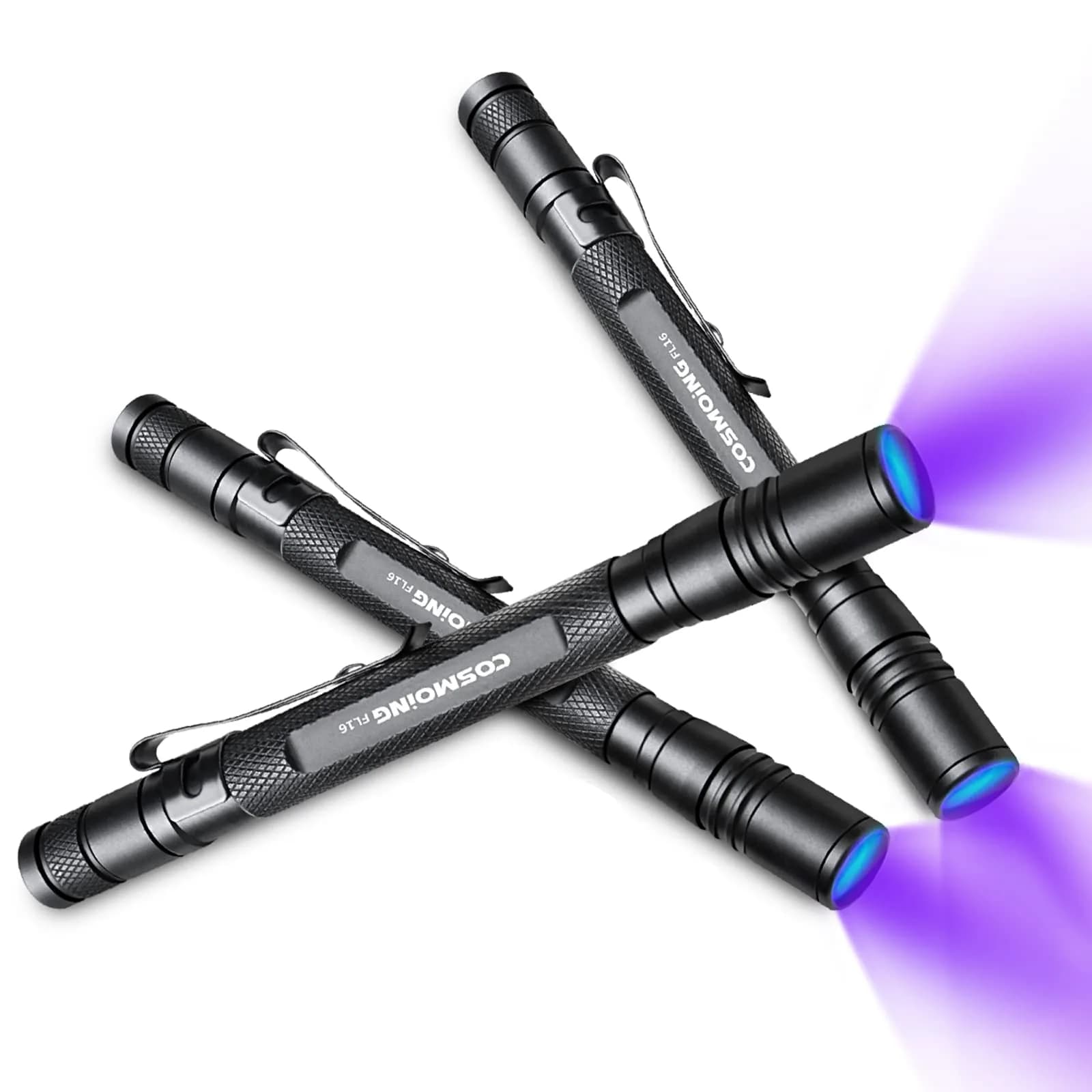COSMOING 395nm Zoomable UV Blacklight Flashlight 3-Pack | Detects Invisible Pet Stains & Counterfeit Ink
