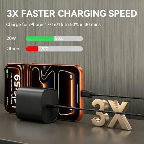 Ubearkk Phone 17 16 15 Charger Fast Charging | 20W USB C Wall Adapter with 10FT Cable thumbnail 2