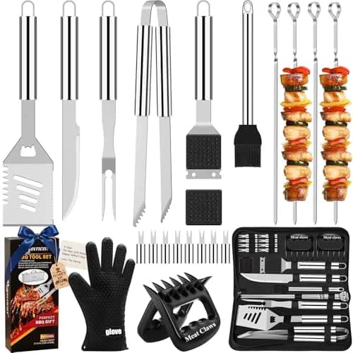 ROMANTICIST 23pcs Heavy Duty Grilling Tools Set Silver | Stainless Steel BBQ Accessories Kit with Meat Claws & Canvas Bag thumbnail 1
