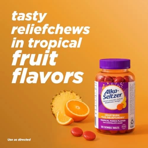 Alka-Seltzer Heartburn + Gas ReliefChews Tropical Punch 180 Count (6.35 oz / 180 g) | Fast Relief for Heartburn, Gas, and Bloating thumbnail 6