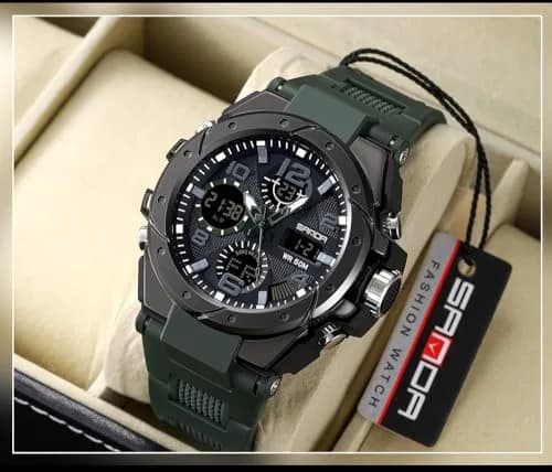 AIMES Military Waterproof Watch 53mm Green | Dual Time, Sport, Analog-Digital thumbnail 4