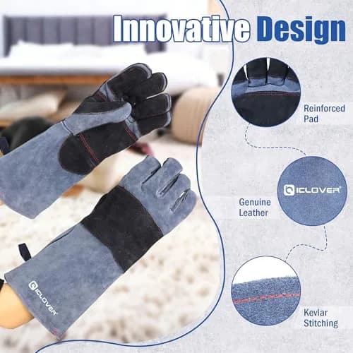 IC ICLOVER Animal Handling Gloves Large 16-inch (40.64cm) | Snake Bite Proof Double Leather for Men thumbnail 3