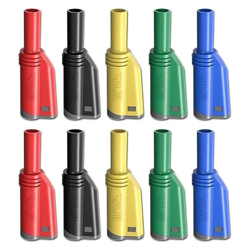 Goupchn 4mm Stackable Banana Plugs, 10PCS (5 Colors) | Solderless Screw Fixation for DIY Electrical Connectors thumbnail 1