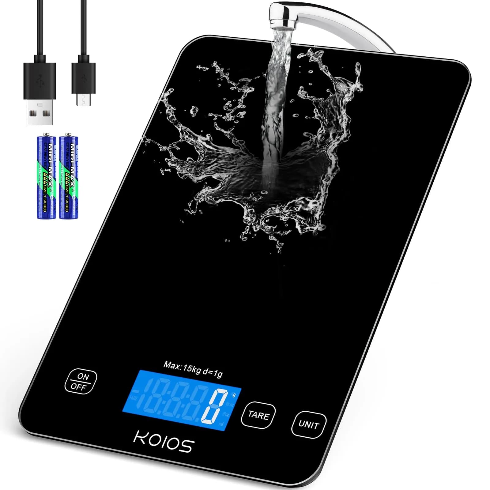 KOIOS Black 33lb (15kg) Digital Kitchen Scale | Precision Weighing for Baking & Cooking - main product image