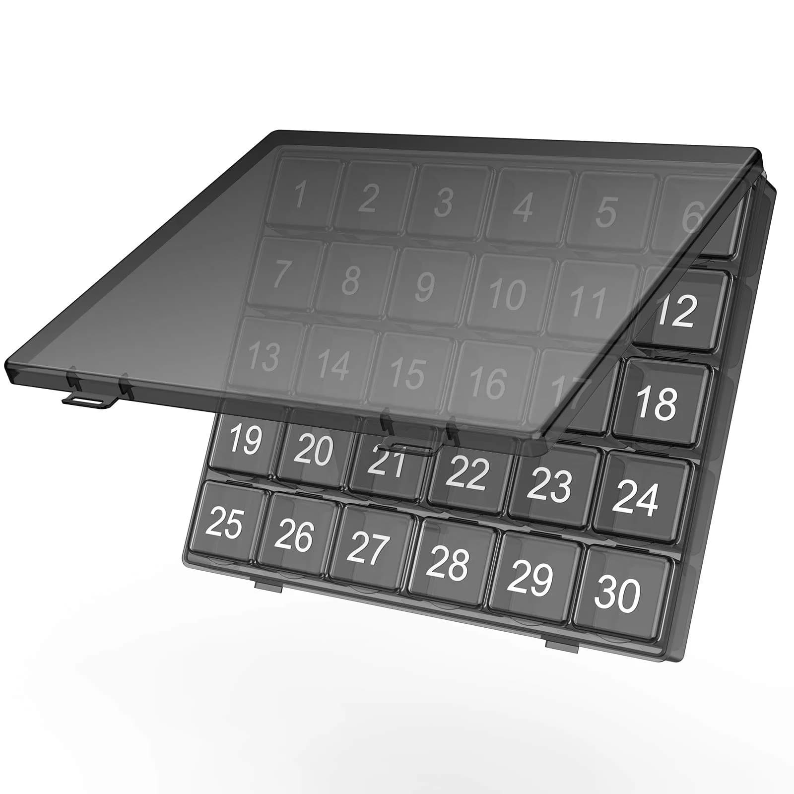 DOHIMGIO 30-Day Pill Organizer Box with 30 Removable Daily Cases | Easy Open, Large Compartments, Portable for Travel — Black