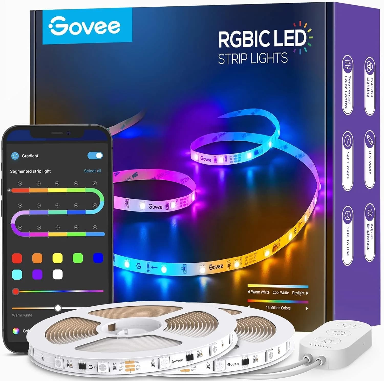 Govee 65.6ft (20m) RGBIC LED Strip Lights | Smart App Control for Bedroom, Party, and Room Decor - main product image