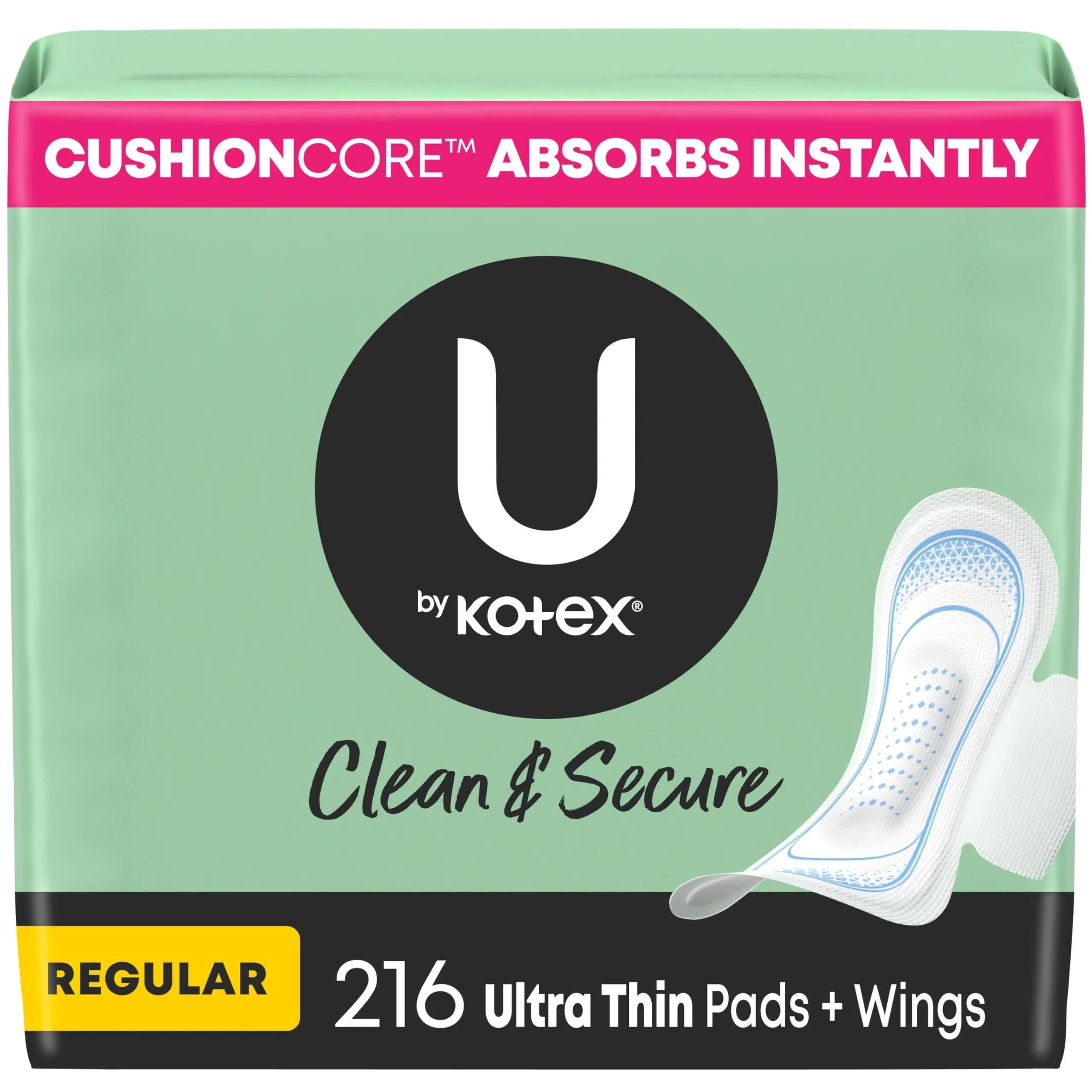 U by Kotex Clean & Secure Ultra Thin Pads Regular Absorbency 60 Count | Dermatologist Tested & Hypoallergenic — Regular Absorbency