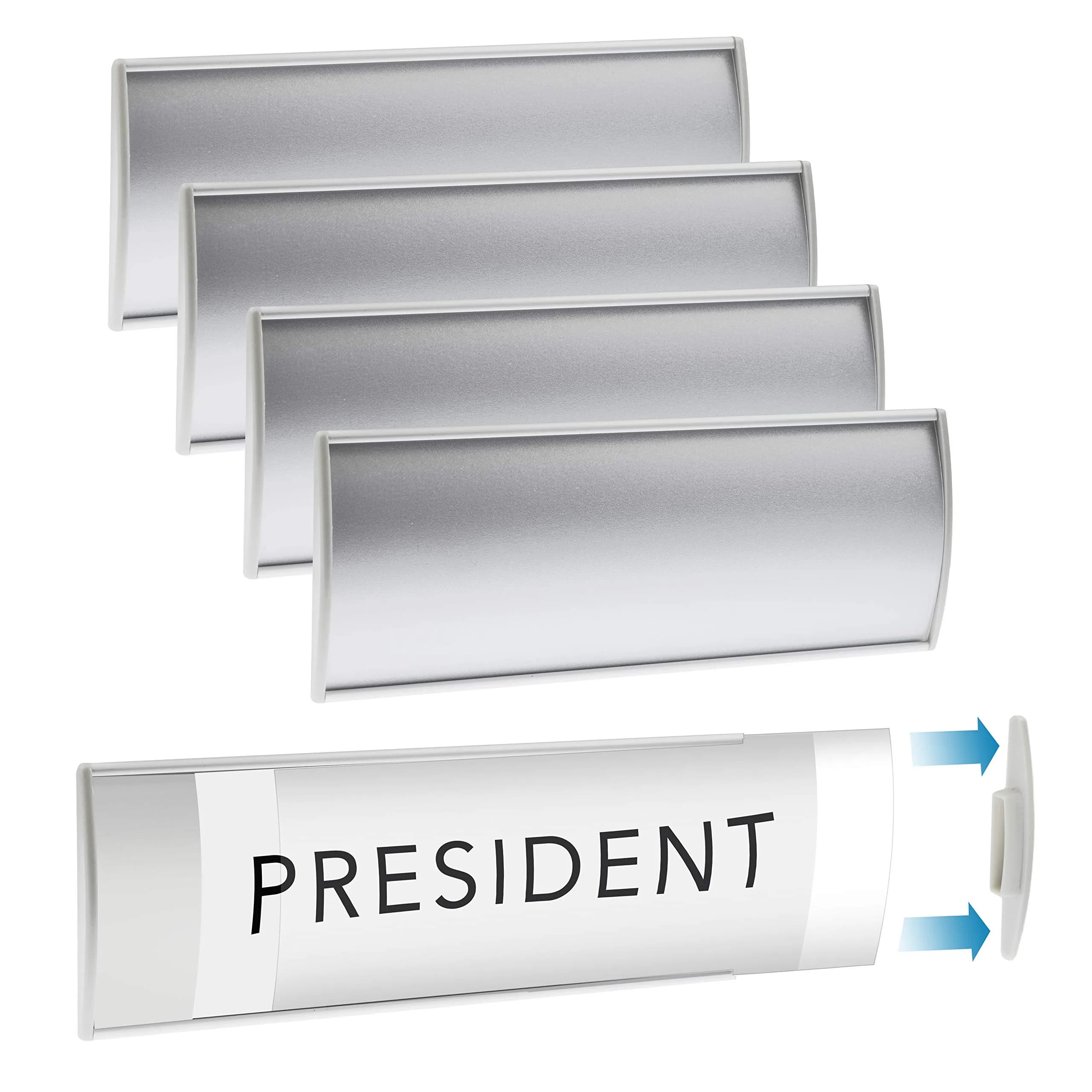 GlossyEnd Black Aluminum Wall Mount Name Plate Holder 8" x 3" | Elegant Office Sign with Adhesive Tape — Silver
