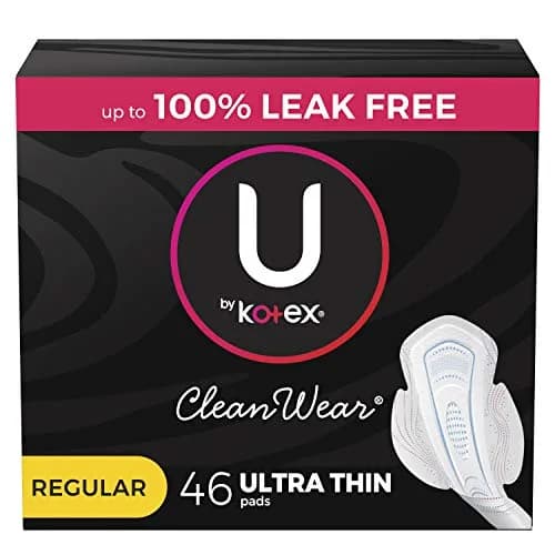 U by Kotex CleanWear Ultra Thin Feminine Pads with Wings, Regular Absorbency, 46 Count | Dermatologist Tested thumbnail 1