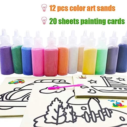 Zddaoole 32 PCS Art Sand Kit with 12 Colors & 20 Pattern Cards | Non-Toxic Craft Kit for DIY thumbnail 2