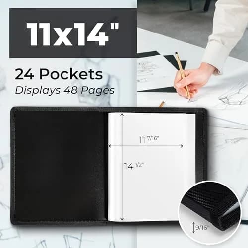 Dunwell 11x14 Art Portfolio Binder, 24-Sleeve, Artwork Storage | Professional Artist Portfolio with 48 Viewable Pages thumbnail 2