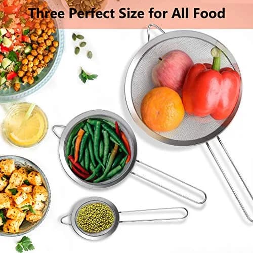 YLYL Food Strainer Set 3Pcs Stainless Steel Mesh with Handle | Fine Mesh Kitchen Sifter (20cm, 14cm, 8cm) thumbnail 5