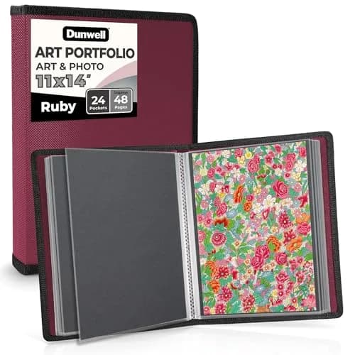 Dunwell 11x14 Art Portfolio Binder with 24 Sleeves, Ruby Red | Displays 48 Pages, Acid-Free Poly Protection thumbnail 1
