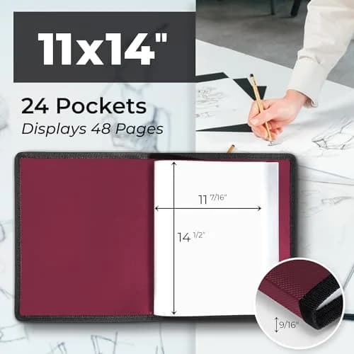 Dunwell 11x14 Art Portfolio Binder with 24 Sleeves, Ruby Red | Displays 48 Pages, Acid-Free Poly Protection thumbnail 2