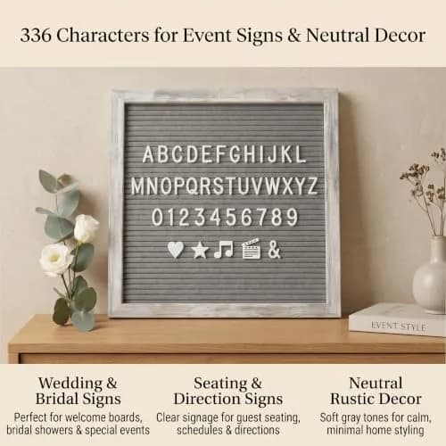 C CRYSTAL LEMON Rustic Gray Felt Letter Board 10x10 with Stand & Wall Mount, 336 White Letters thumbnail 8