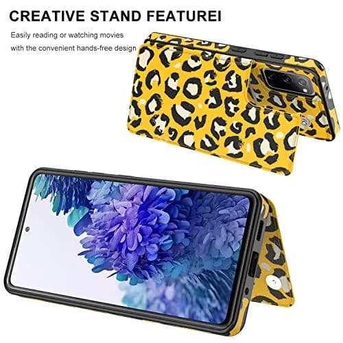 LETO Nice Yellow Leopard Flip Folio Leather Wallet Case for Samsung Galaxy S20 FE | Card Slots & Kickstand thumbnail 4