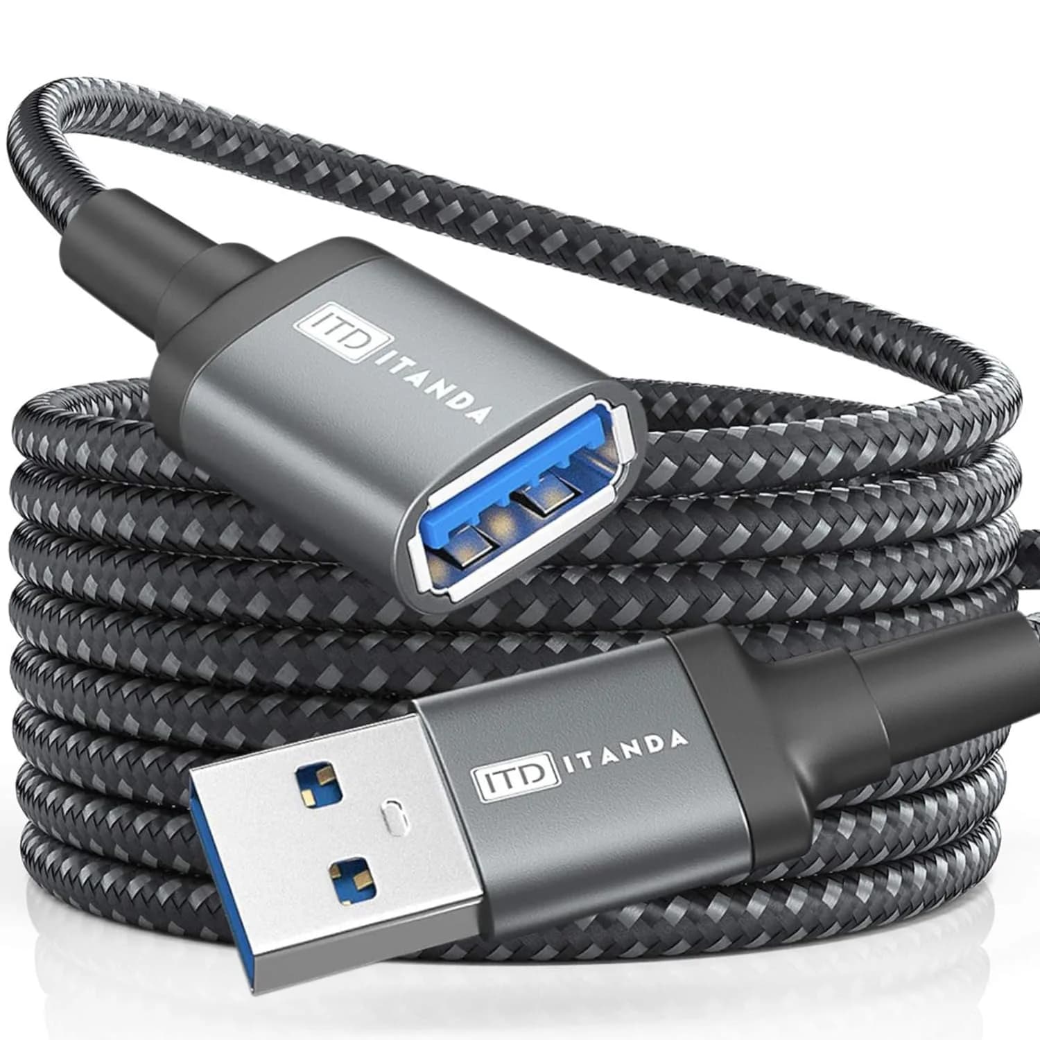 ITD ITANDA 10ft (3.05m) USB 3.0 Extension Cable | 5Gbps Data Transfer & Charging — Grey / 15 FT