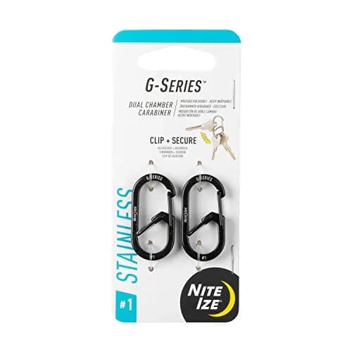Nite IZE GS1-01-2R6 G-Series Dual Chamber Carabiner, Size #1 2-Pack, Black | Secure Stainless Steel Keychain thumbnail 1