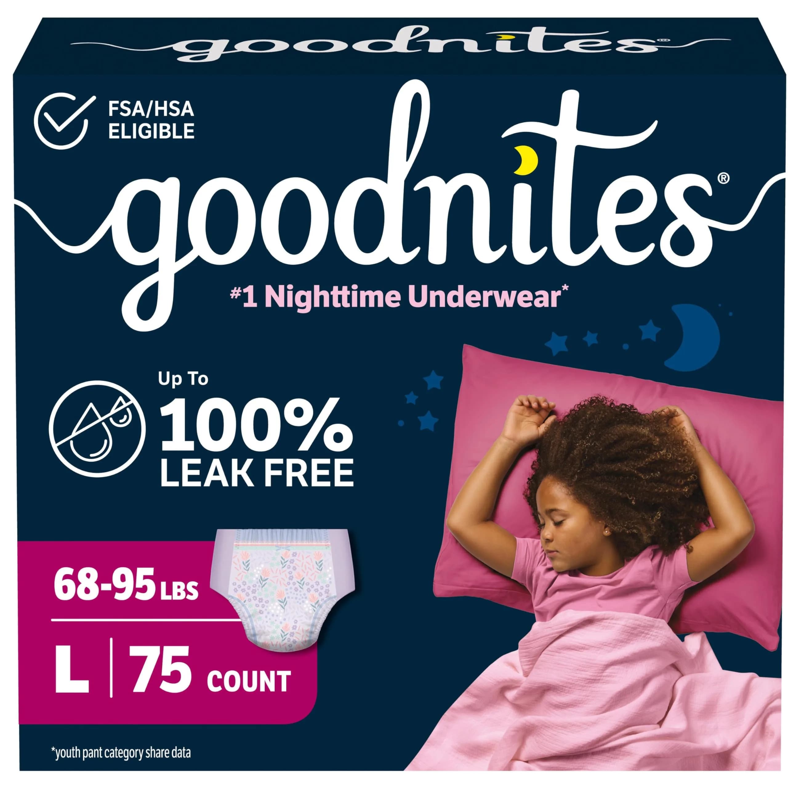 GoodNites Girls Nighttime Underwear Large 75 Ct | Clinically Proven for Better Sleep - main product image