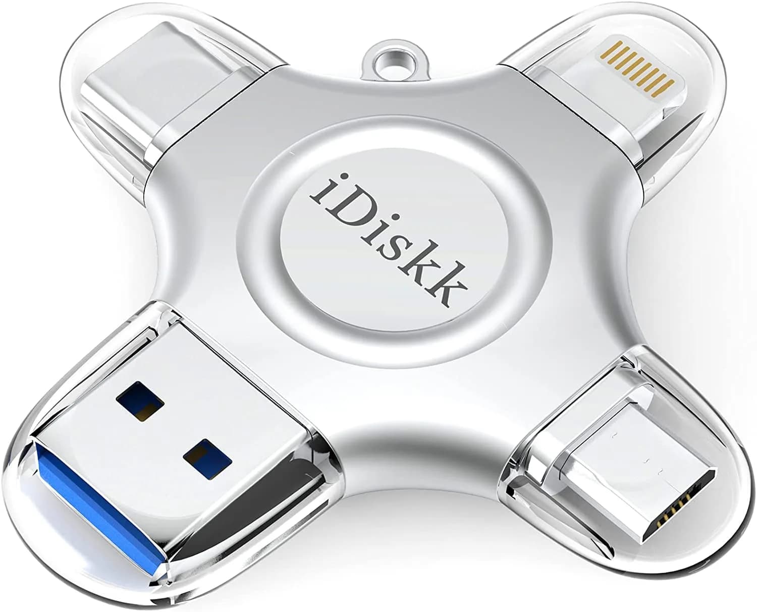 iDiskk 128GB MFi Certified iPhone Flash Drive 128GB (4.25 in x 2.25 in x 0.33 in) | Universal 4-in-1 Photo Stick for iPhone, iPad, Android, Mac — 512GB