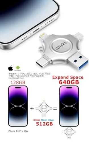 iDiskk MFi Certified 512GB Photo Stick | USB-C, Lightning, USB-A, Micro USB Flash Drive for iPhone, iPad, Android, PC thumbnail 2