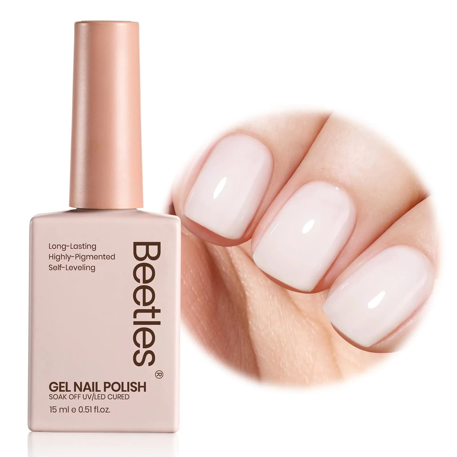 Beetles Milky White Gel Nail Polish 15ml (0.51 fl oz) | Toxin-Free Jelly Nude Color for Natural Nails - main product image