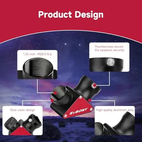 SVBONY SV188P Telescope Diagonal 1.25" 90 Degree Mirror 99% Reflectivity | Upright Image, Brass Compression Ring thumbnail 6