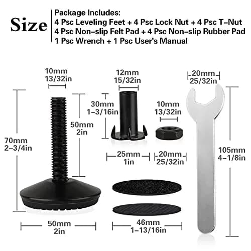 Tahikem M10 Thread Leveling Feet 4 Pack | Adjustable Furniture Feet for Home & Office thumbnail 2