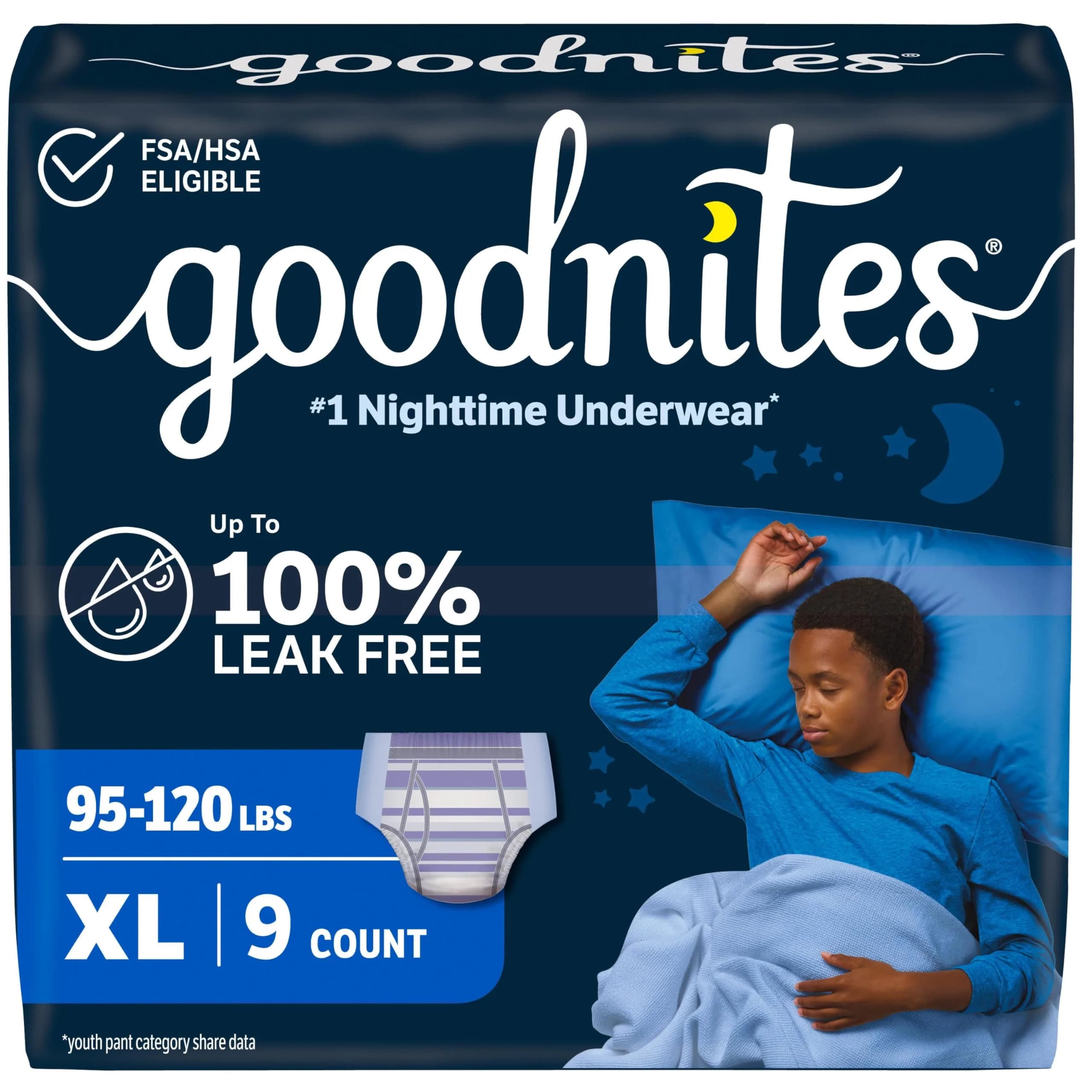 GoodNites Boys Nighttime Underwear XL (28 Count) | Leak-Free Protection for Boys 95-120 lbs — X-Large / 9