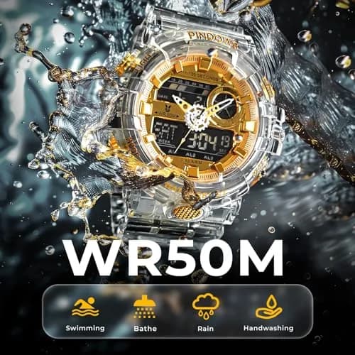 PINDOWS Men's Tactical Digital & Analog Waterproof Watch 50mm | LED Backlight, 2-Year Battery thumbnail 5