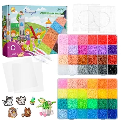 LIHAO Mini Fuse Beads Kit 24,000 Beads (2.6mm) | 48 Colors for Pixel Art & Craft Projects thumbnail 1
