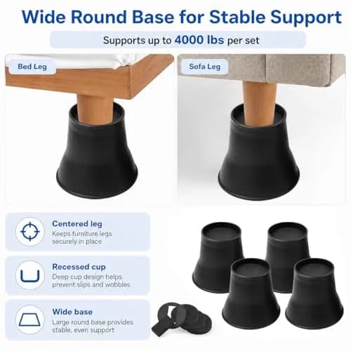 BTSD-home 6 Inch Round Bed Risers (4 Pack) | Heavy Duty Furniture Lifts for Underbed Storage thumbnail 7