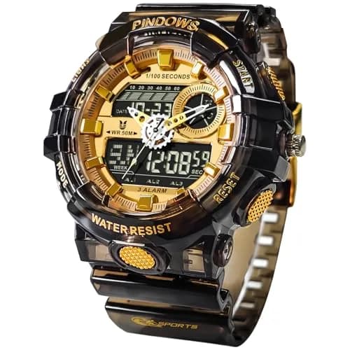 PINDOWS Men's Digital Sports Watch 5.3cm | Waterproof, LED Backlight, 12/24H thumbnail 1
