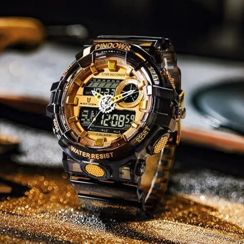PINDOWS Men's Digital Sports Watch 5.3cm | Waterproof, LED Backlight, 12/24H thumbnail 3