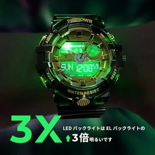 PINDOWS Men's Digital Sports Watch 5.3cm | Waterproof, LED Backlight, 12/24H thumbnail 4